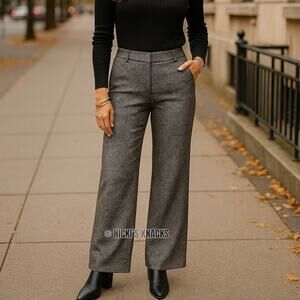 Theory Wool Flared Trousers Black White Print Work Wide Leg Pants Career Size 4